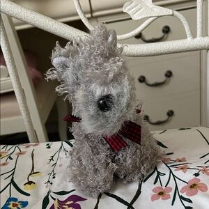 Gray Plush Dog with Red Bow